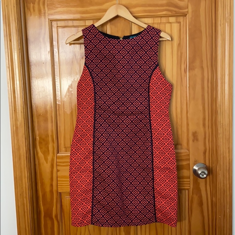 Pim + Larkin Navy Coral Orange shift dress large 8
